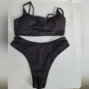 Classic Black Casual Cutout Minimalist Bikini Summer Swimsuit Set